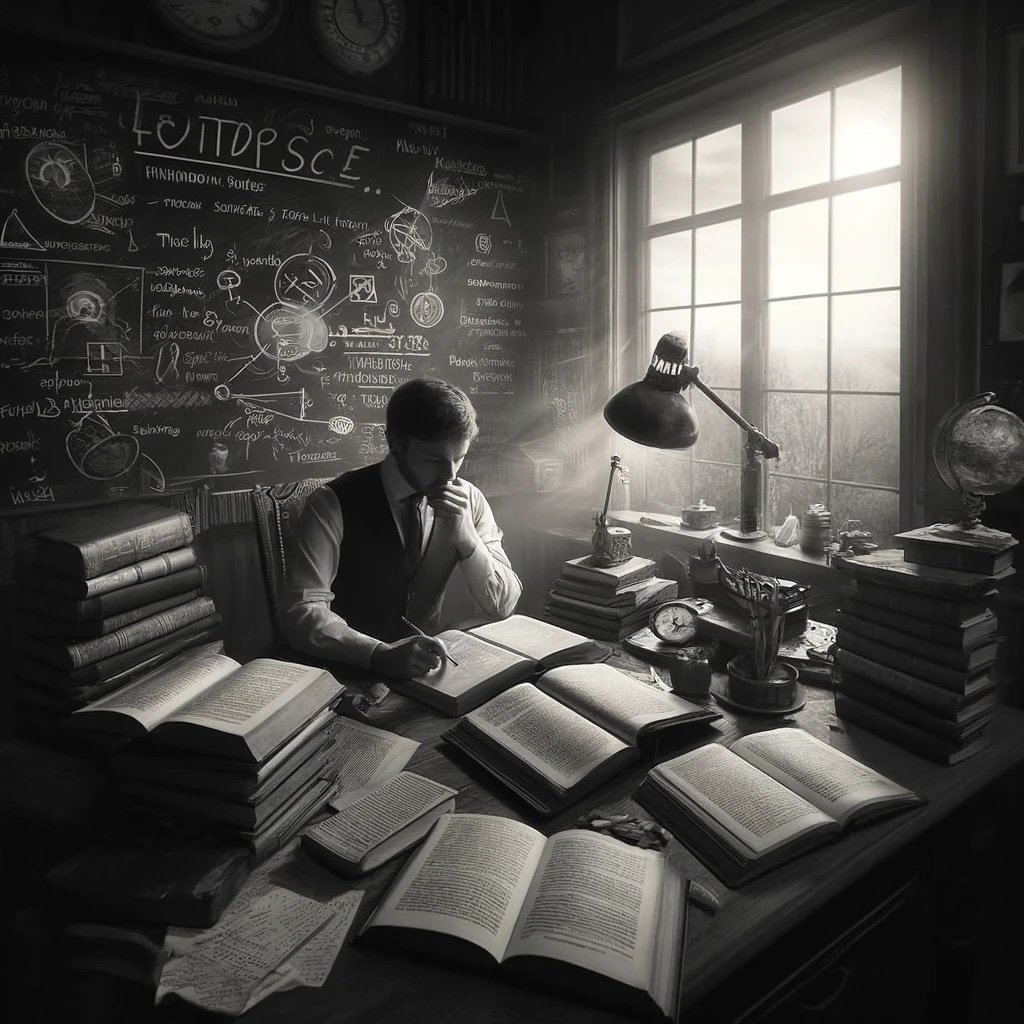 A man at a desk reading