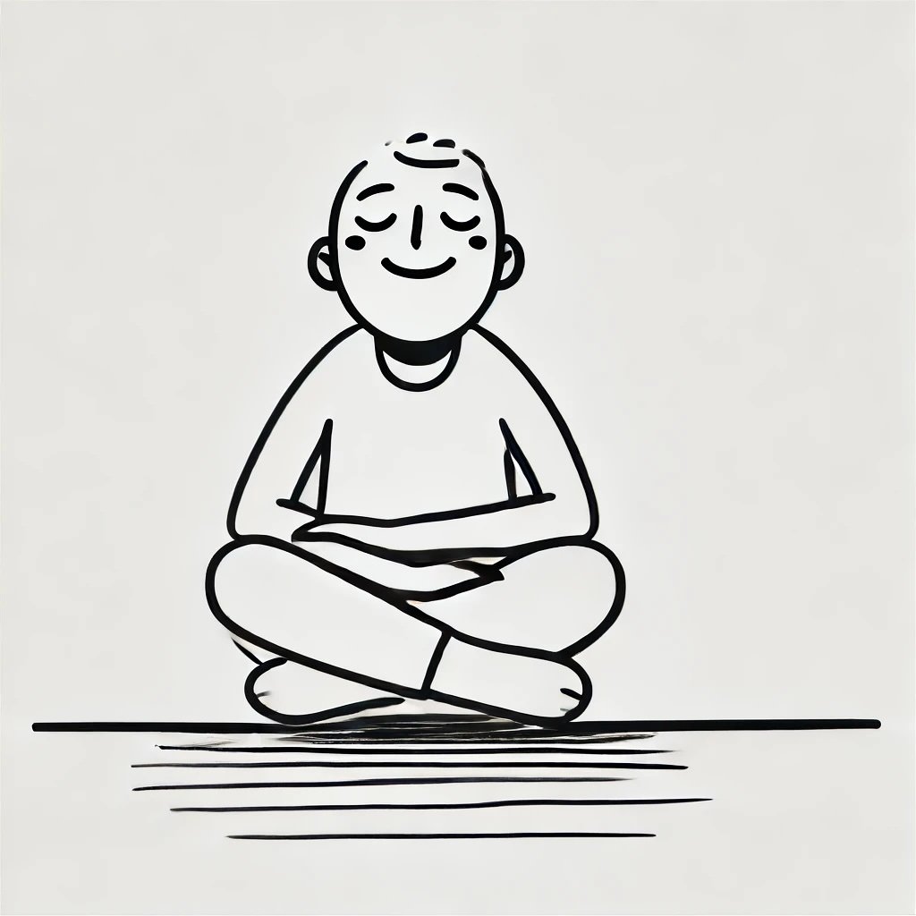 An image of a person sitting cross-legged and content.