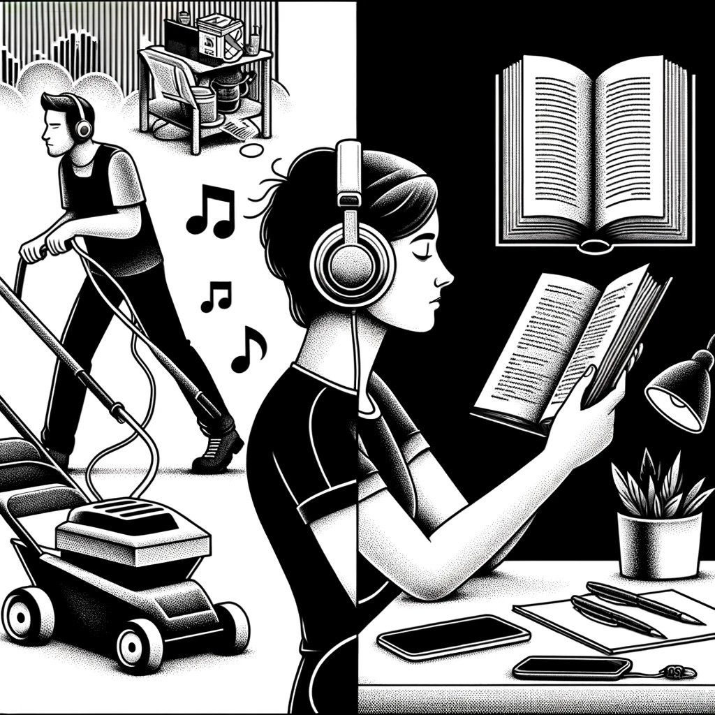 A person reading books versus a person listening to audiobooks