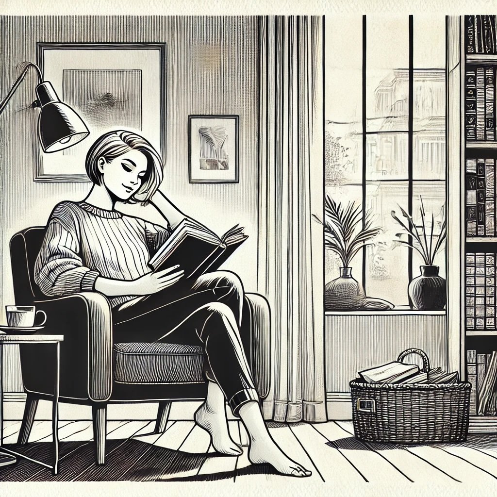 A woman reading deeply