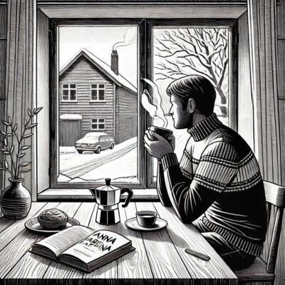 A man drinking coffee and reading